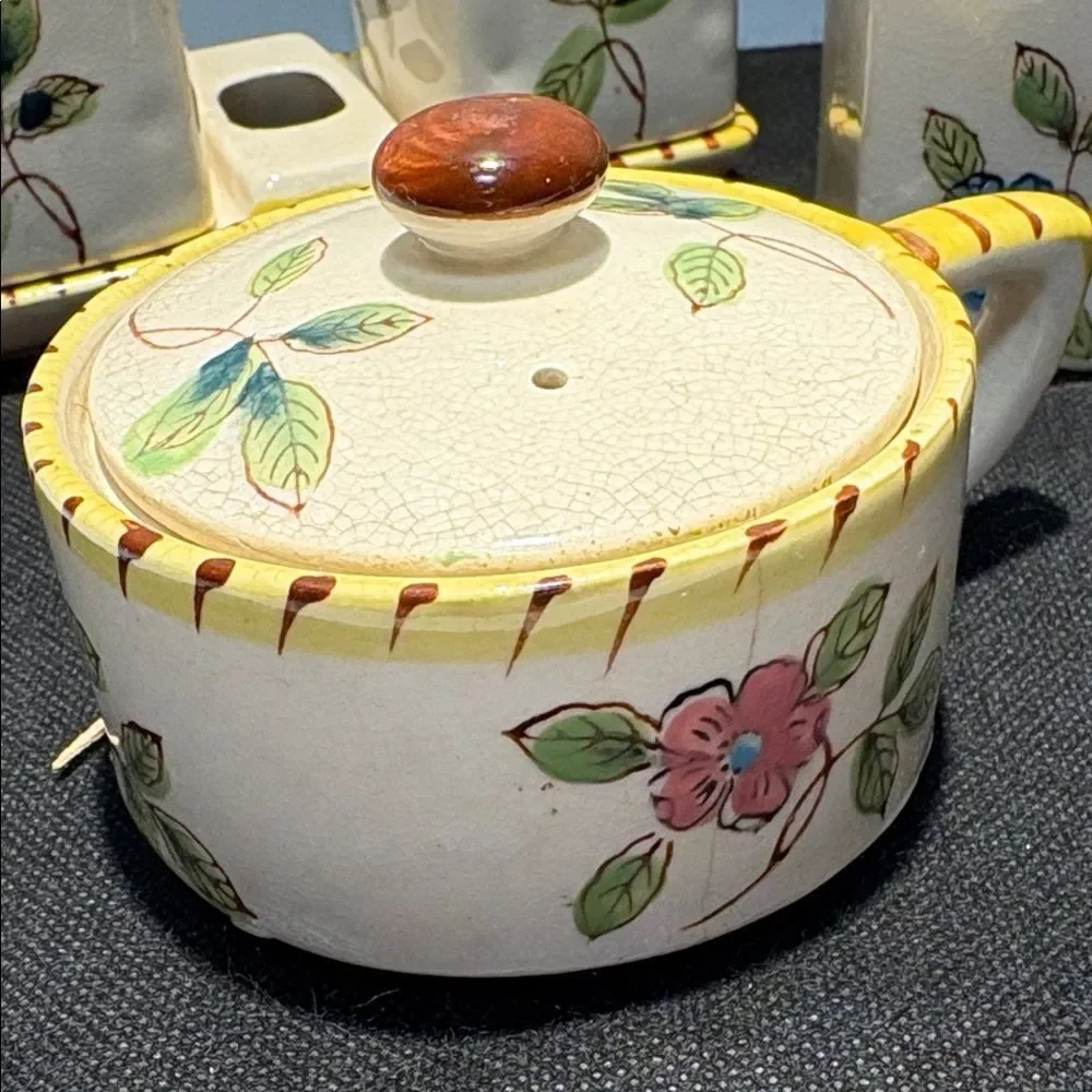 Hand-Painted Floral Ceramic breakfast Set in Yellow Accent